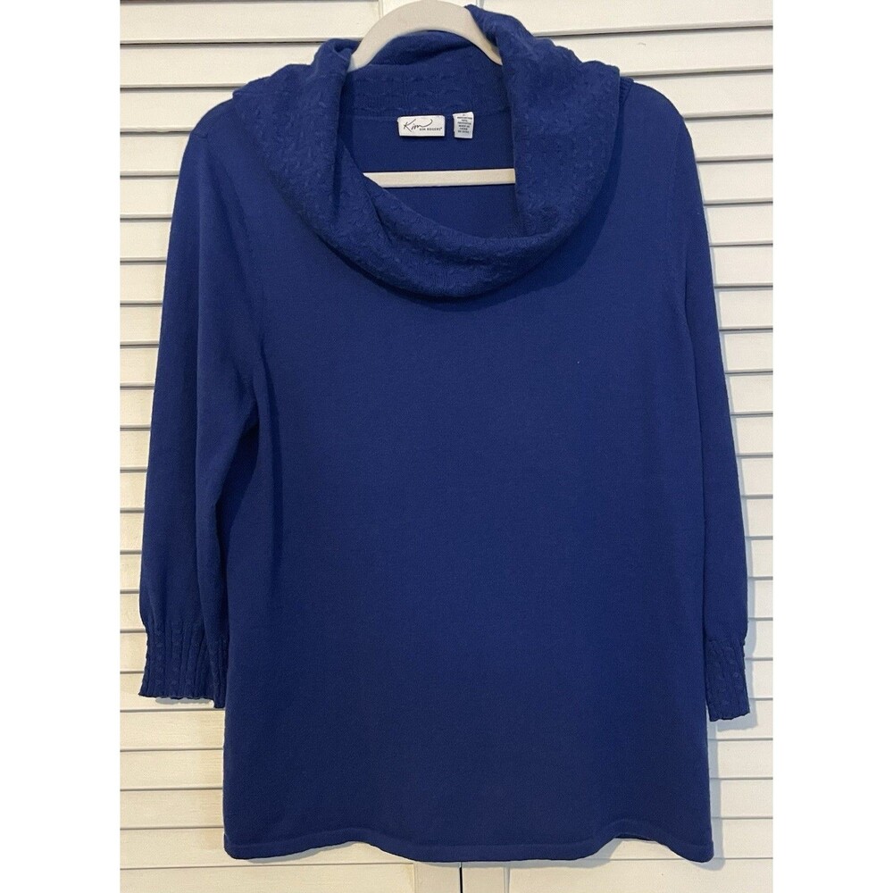 Kim Rogers Sweater Royal Blue Cowl Neck 3/4 Sleeve Cotton Blend Women’s Large